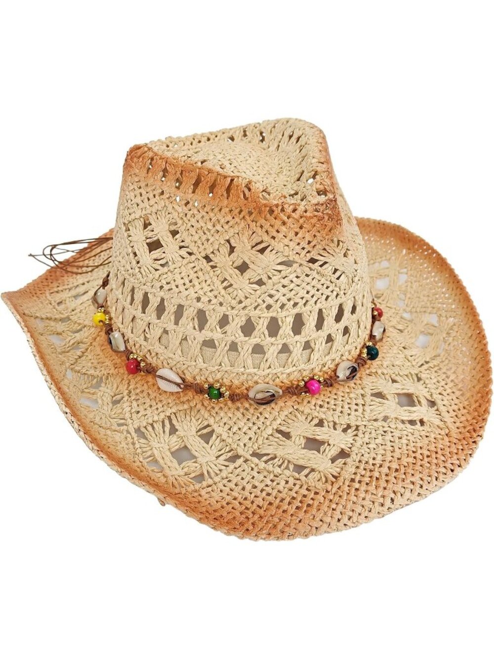Women's Tan Brown Straw Wide Brim Cowboy Cowgirl Western Shapeable Sun Hat